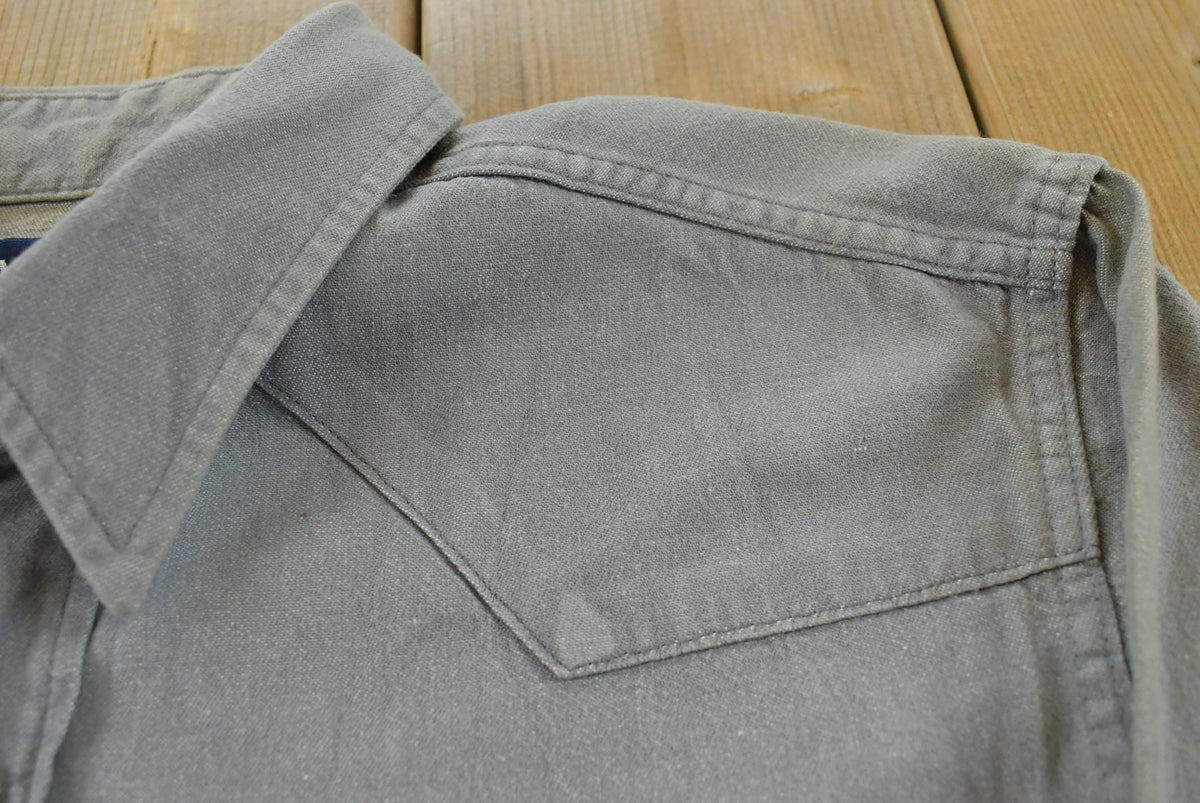 Vintage 1990s Wrangler Gray Canvas Button Up Snaps Western Shirt Men's L