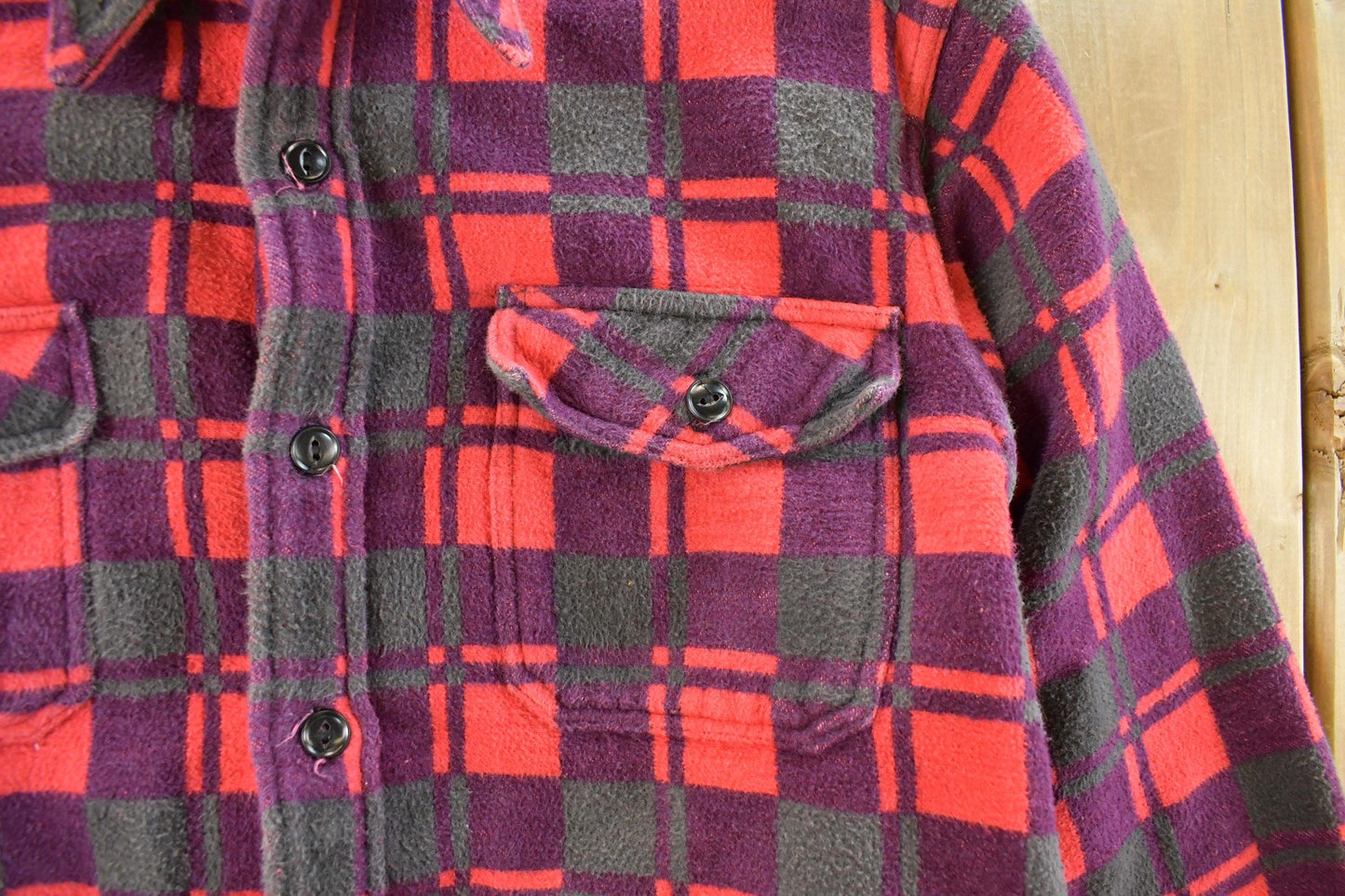 Vintage 1960s Champion Button Up Plaid Flannel Trucker Shirt Men's Small
