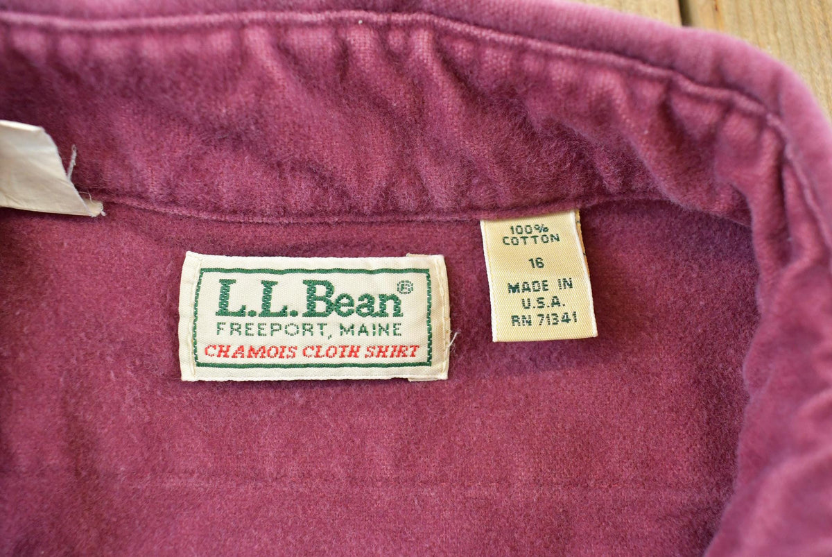 Vintage 1990s L.L. Bean Maroon Chamois Cloth Embroidered Fly Fishing Button Up Shirt Men's L