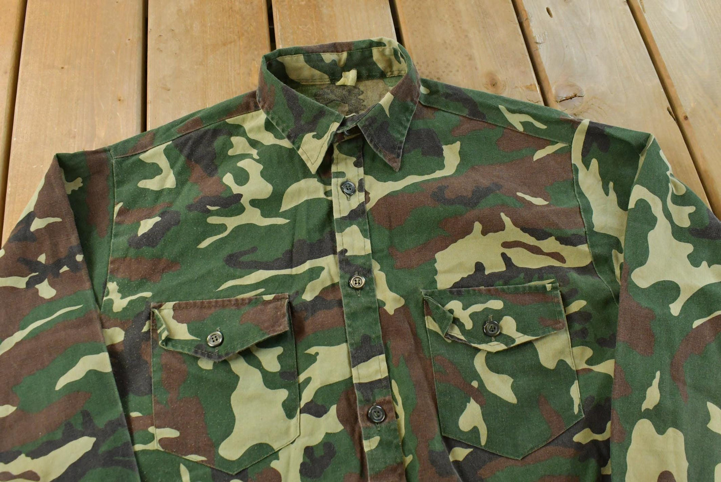 Vintage 1980's Military Button Up Shirt Mens L