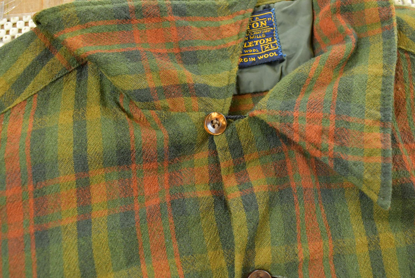 Vintage 1970s Sir Pendleton Wool Flannel Board Shirt Men's M / Loop Collar True Vintage / 70s Plaid Tartan / Made in USA