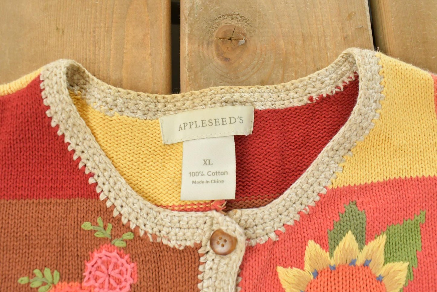 Vintage 1990s Appleseed's Floral Knit Cardigan Sweater Women's L