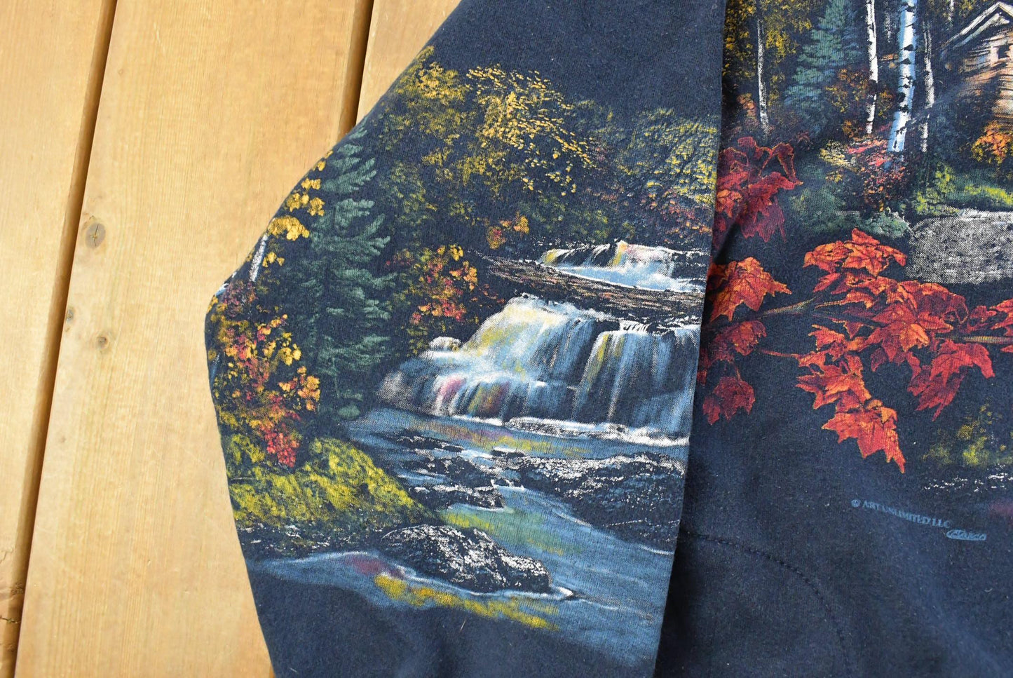 Vintage 1990s Nature Waterfall Graphic Turtleneck Sweatshirt Men's XL