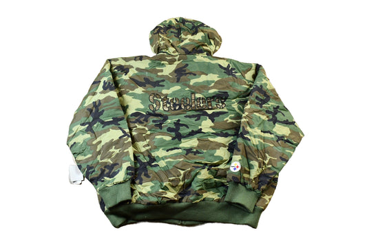Vintage 1990s Camo Pittsburgh Steelers NFL Football Hooded Puffer Jacket Men's 3XL