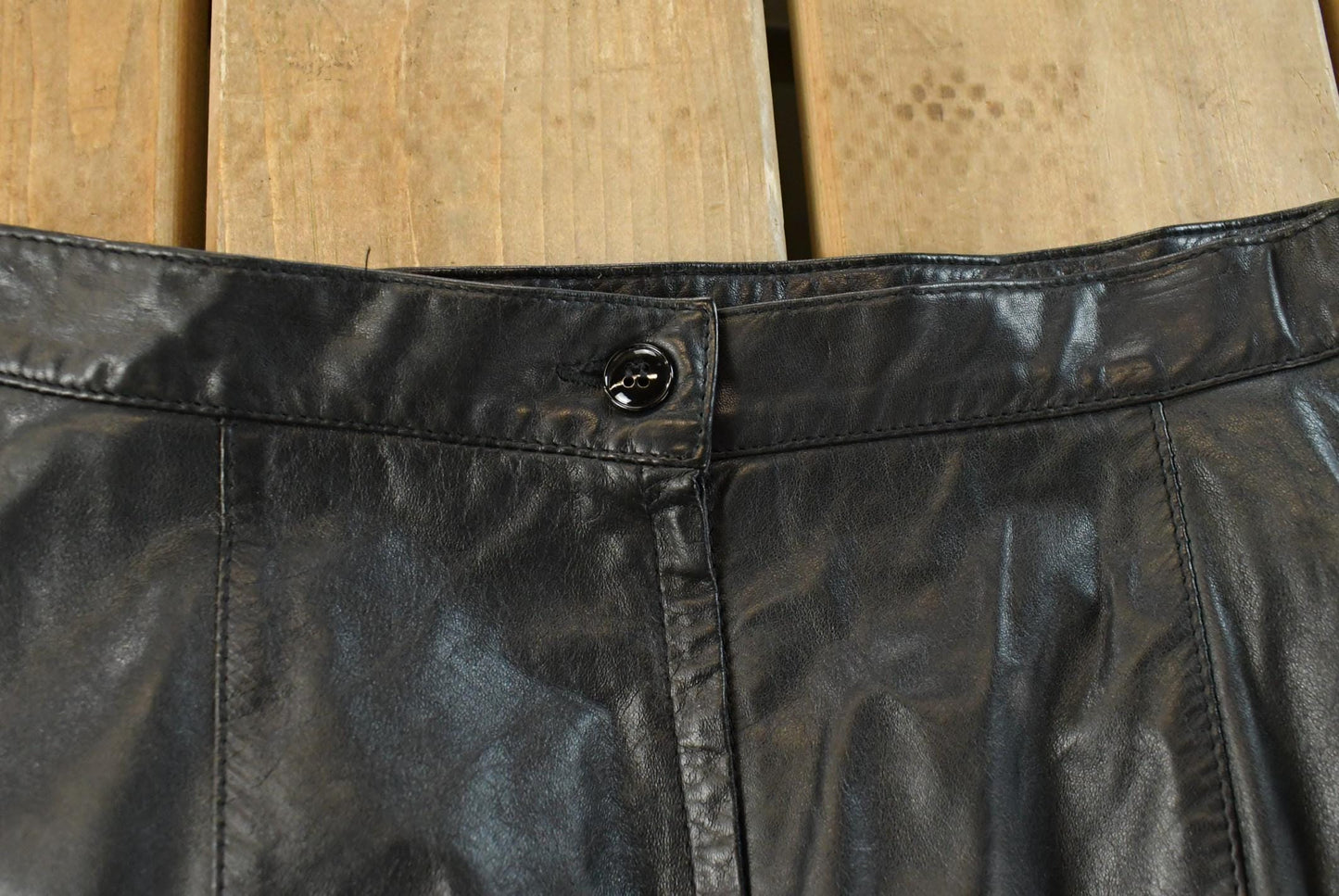 Vintage 1990s Black Leather Skirt Women's 8