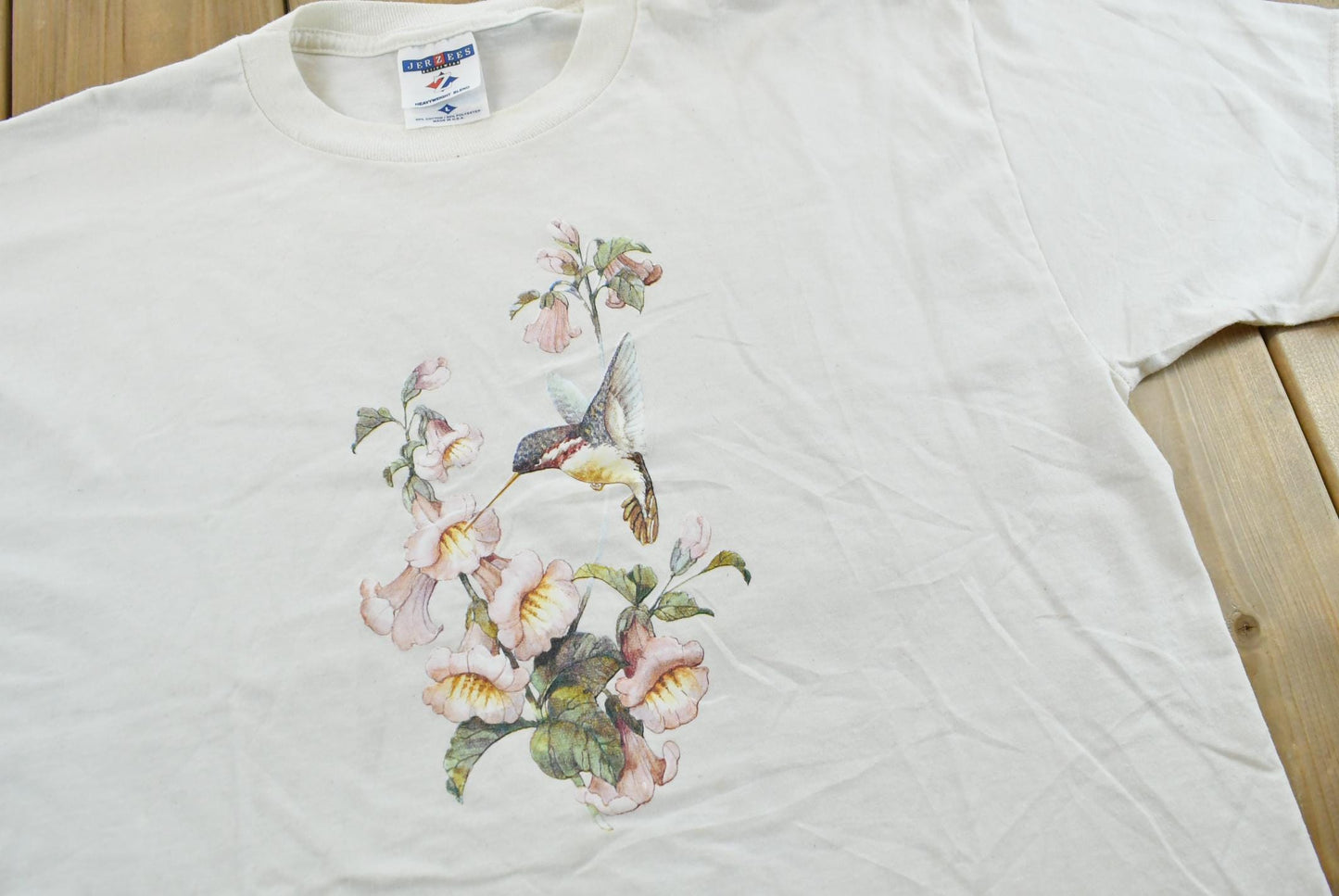 Vintage 1990s Hummingbird Flowers Nature Animal T-Shirt Men's M
