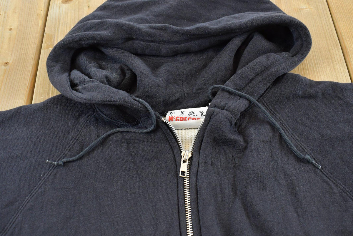Vintage 1980s McGregor Black Thermal Lined Full Zip Up Raglan Hoodie Sweatshirt Men's L