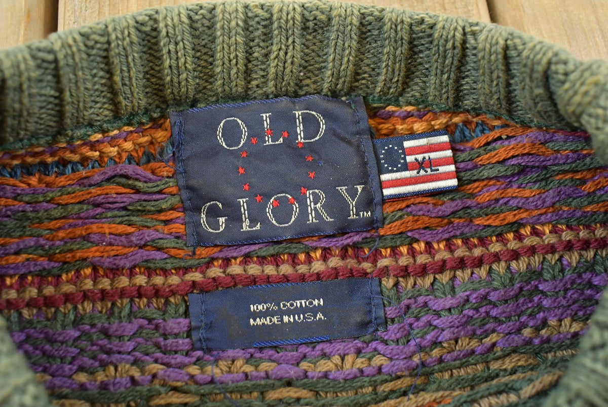 Vintage 1990s Old Glory Knit Cotton Striped Crewneck Sweater Men's XL