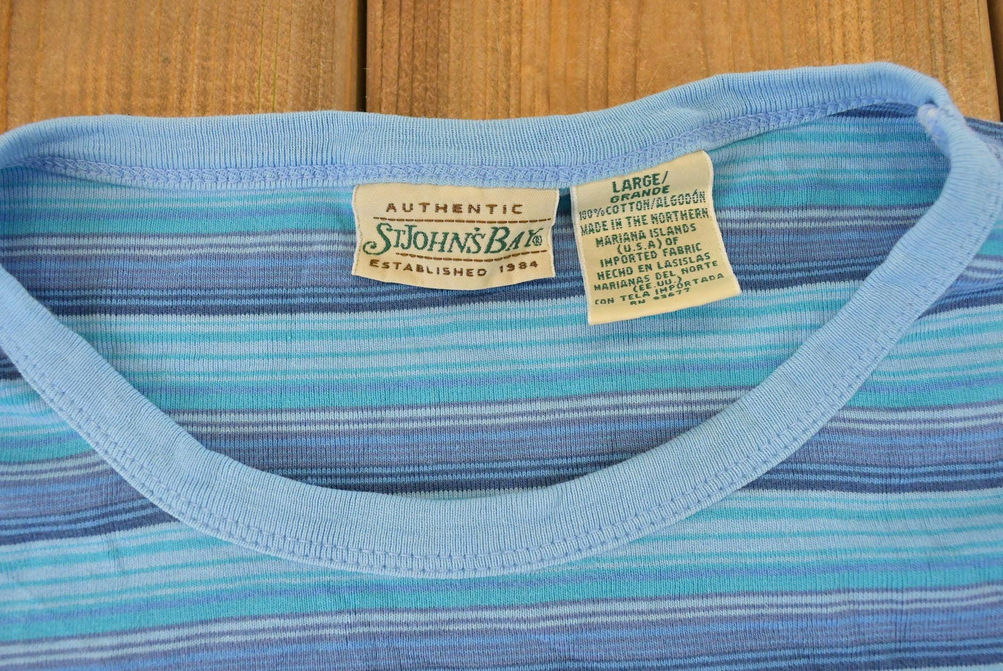 Vintage 1990s St Johns Bay Blue Striped T-Shirt Women's L