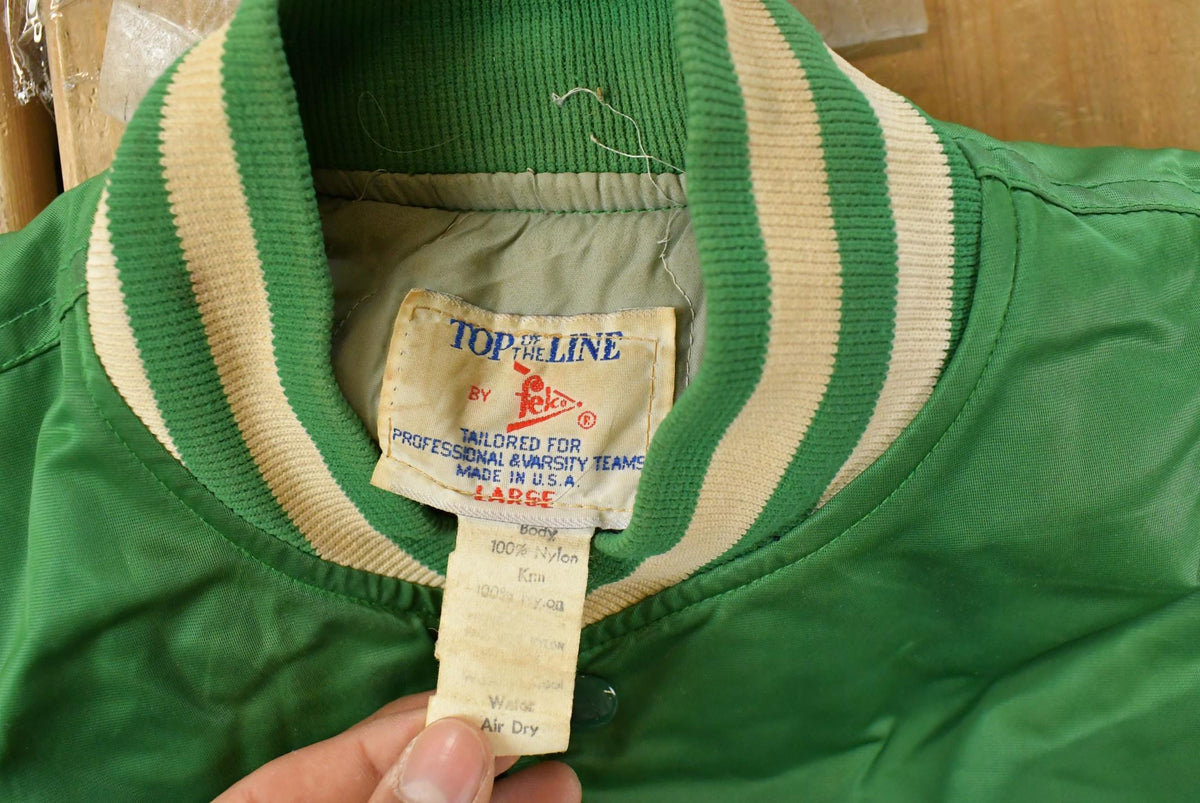 Vintage 1980s Boston Celtics NBA Embroidered Snap Button Satin Bomber Jacket Men's Large