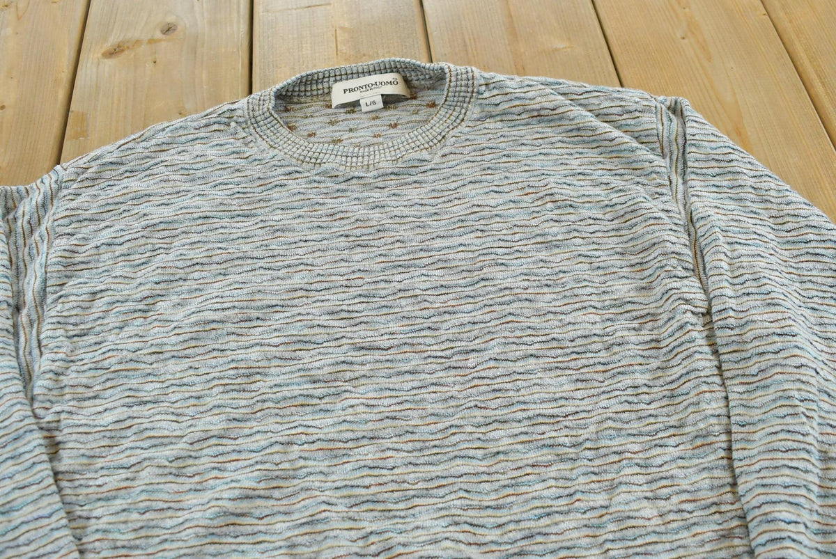 Vintage 1990s Pronto Uomo Striped Cotton Acrylic Knit Crewneck Sweater Men's S