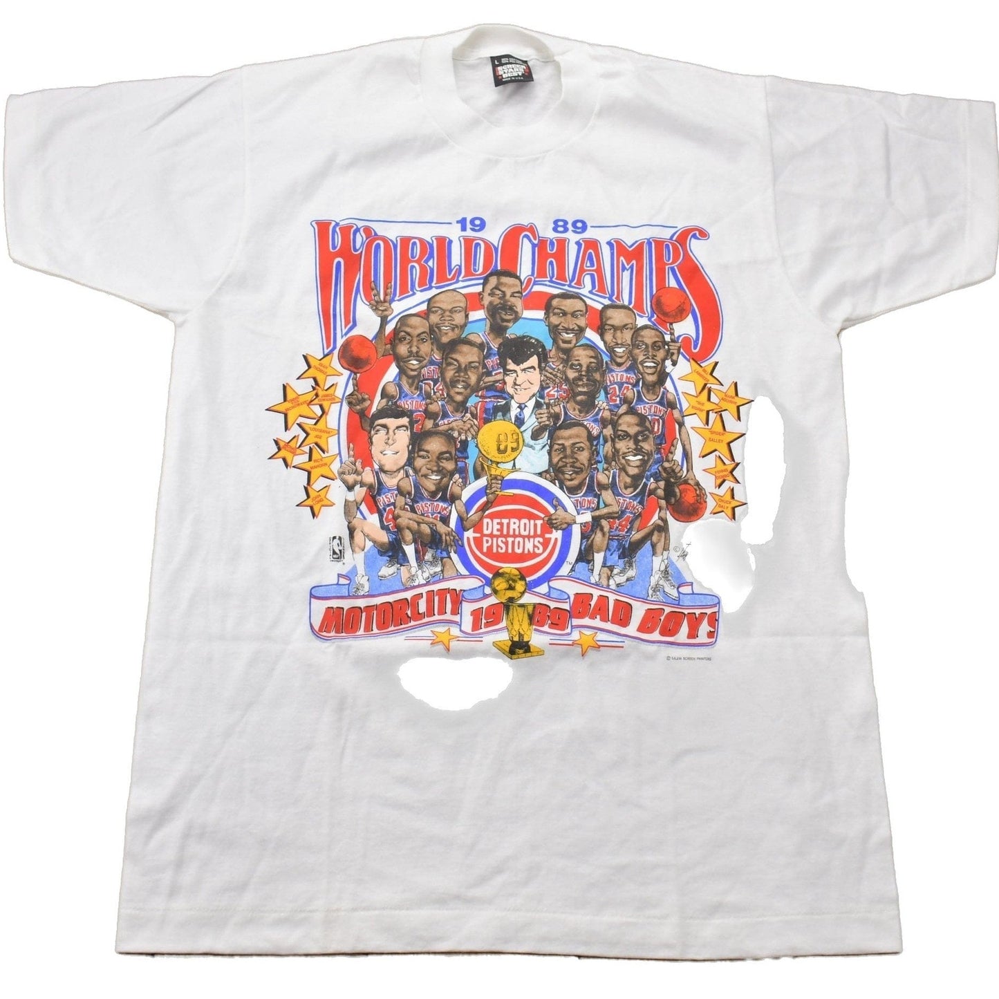 Vintage 1989 Detroit Pistons NBA World Champs Big Head Graphic T-Shirt Men's M