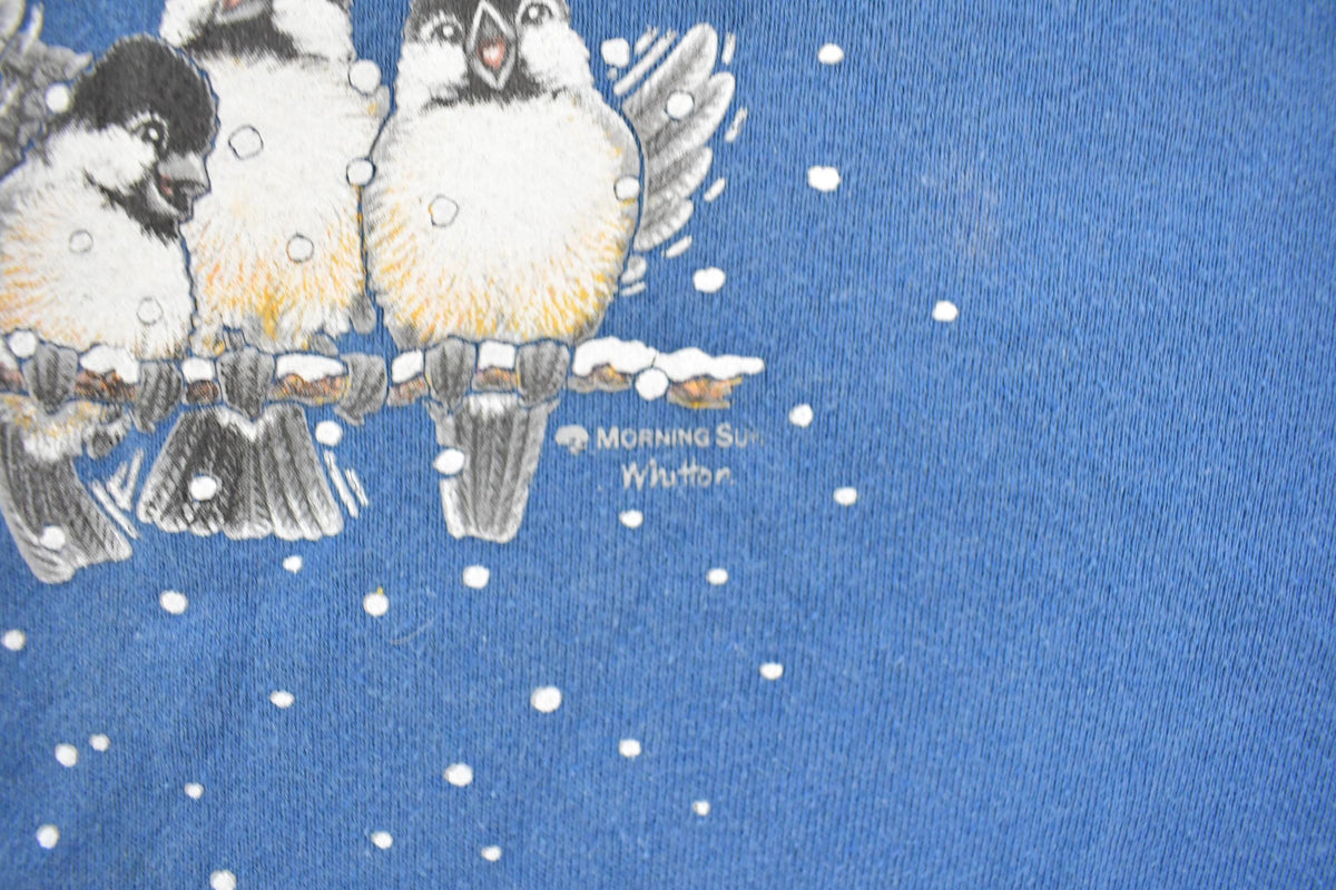 Vintage 1990s Morning Sun Chickadee Birds Graphic Crewneck Sweatshirt Women's L