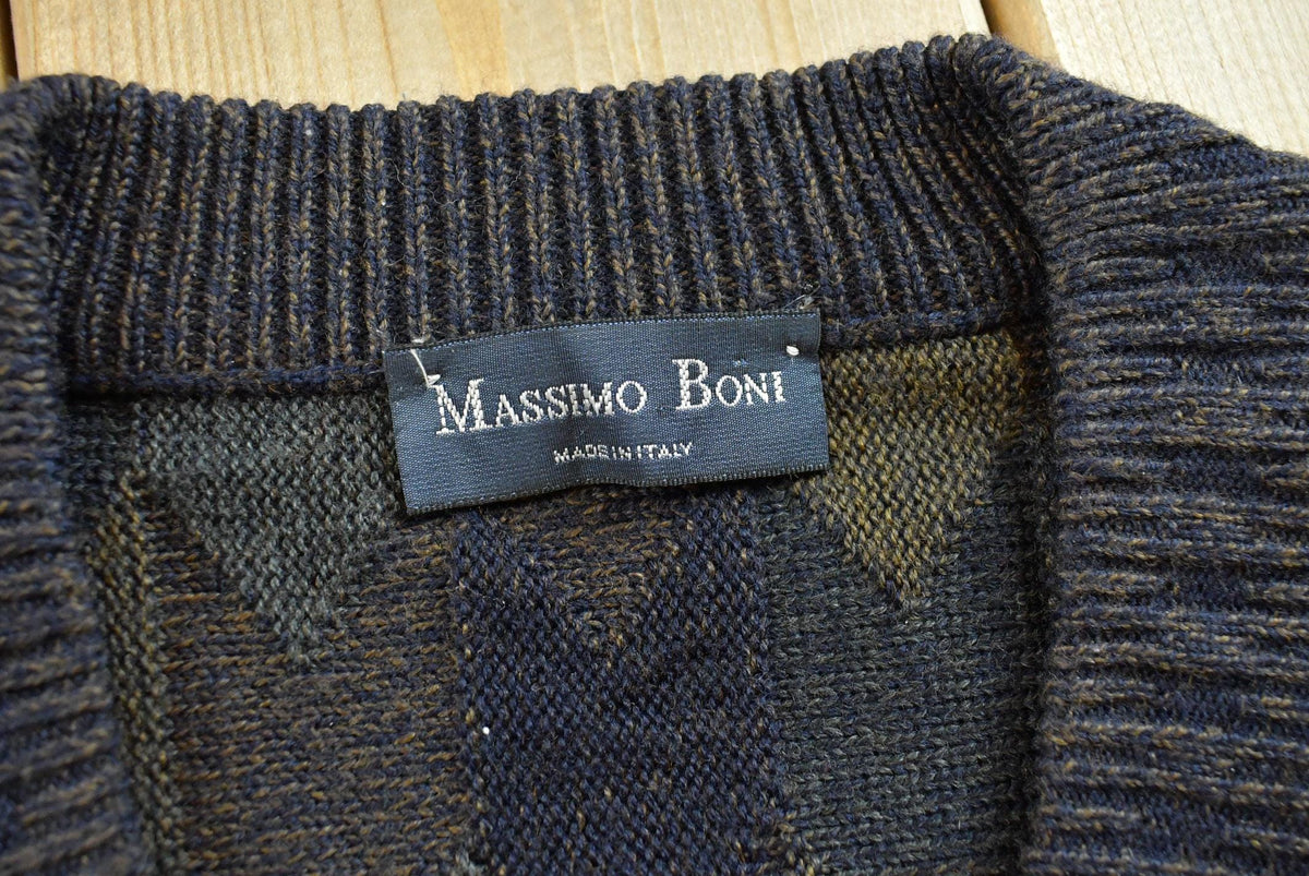 Vintage 1980s Massimo Boni Wool Acrylic Knit V-Neck Sweater Men's L