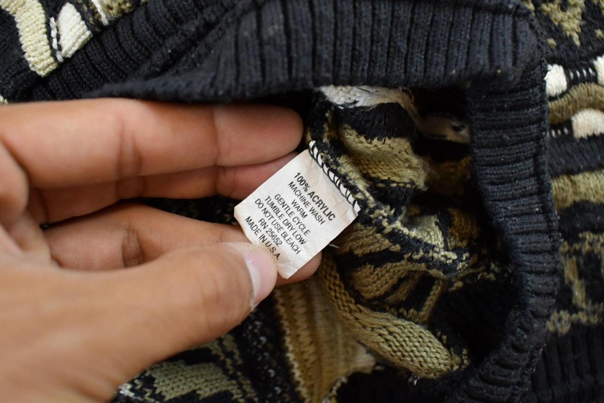 Vintage 1990s Protégé 3D Cable Knit Crewneck Sweater Men's XL Tall / Vintage 90s Crewneck / Abstract Patterns / Made in USA