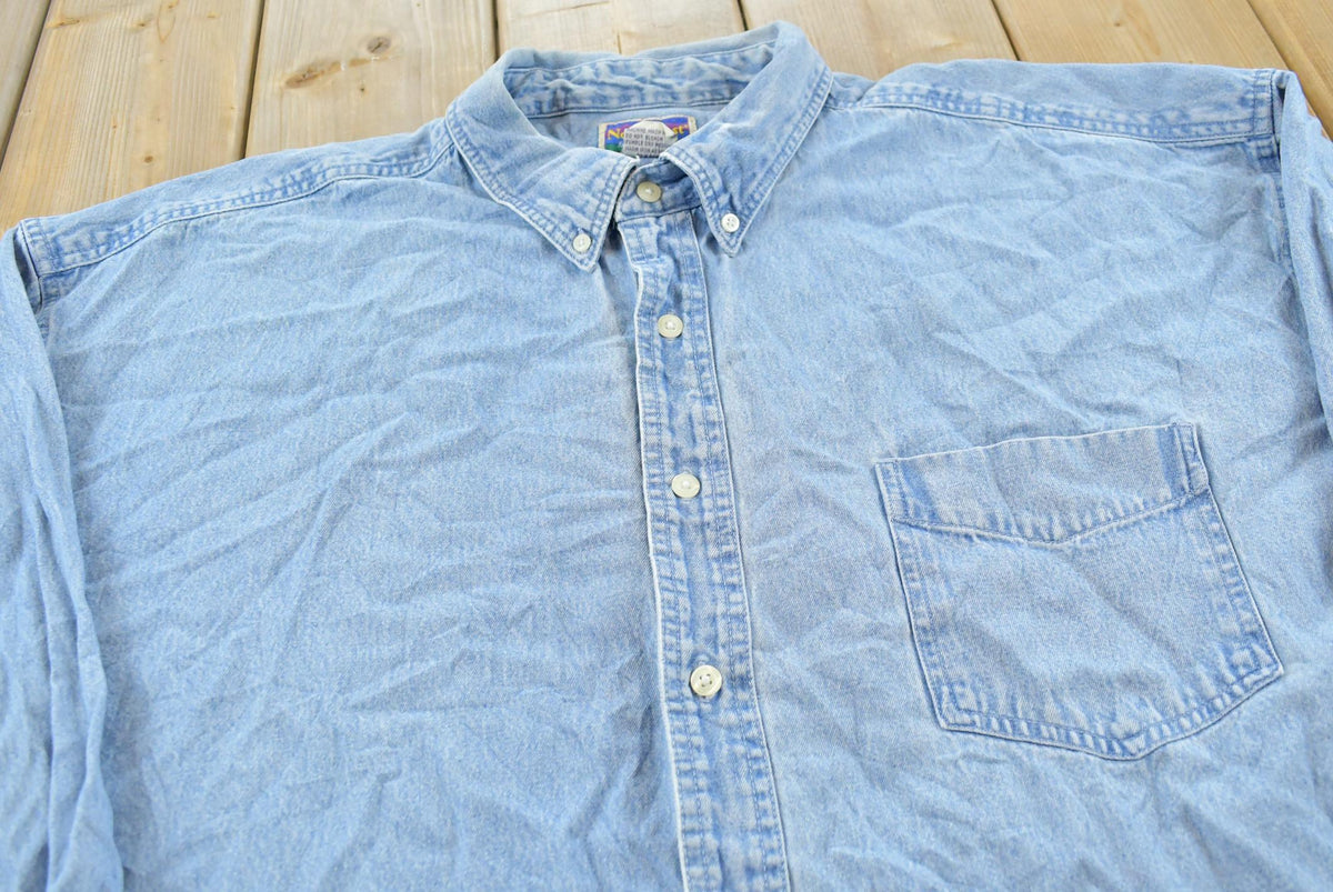 Vintage 1990s North Crest Denim Button Up Shirt Men's 2XL