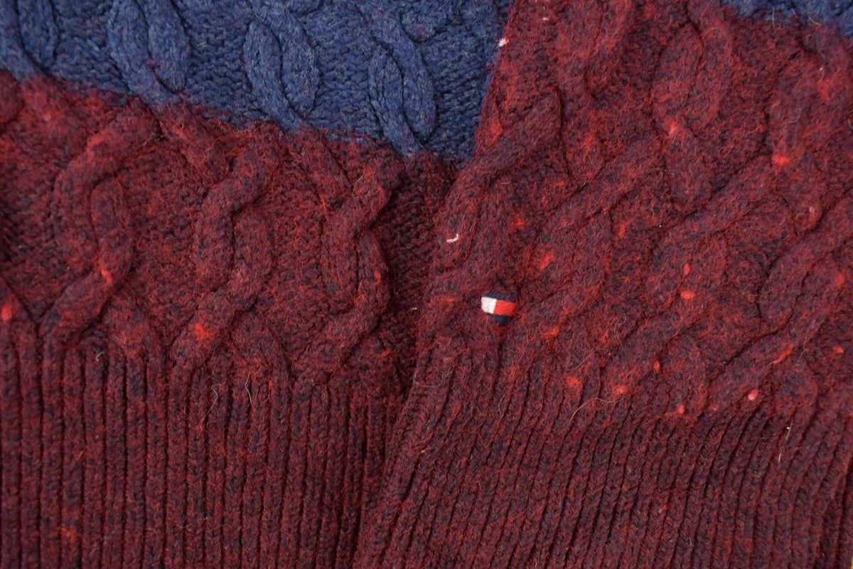 Vintage 2000s Tommy Hilfiger Shawl Collar Wool Cable Knit Sweater Men's 2XL