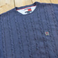 Vintage 1990s Tommy Hilfiger 3D Cotton Cable Knit Crest Logo Crewneck Sweater Men's L