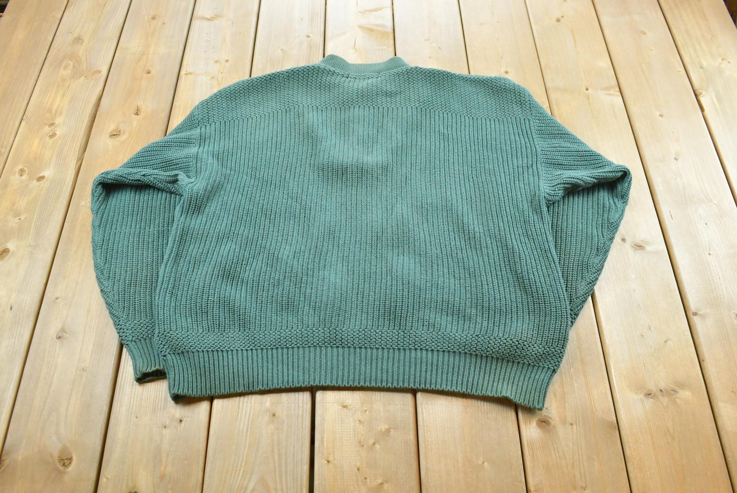 Vintage 1990s Eddie Bauer Henley Collar Quarter Button Cotton Knit Sweater Men's L / 90s Streetwear / Layering