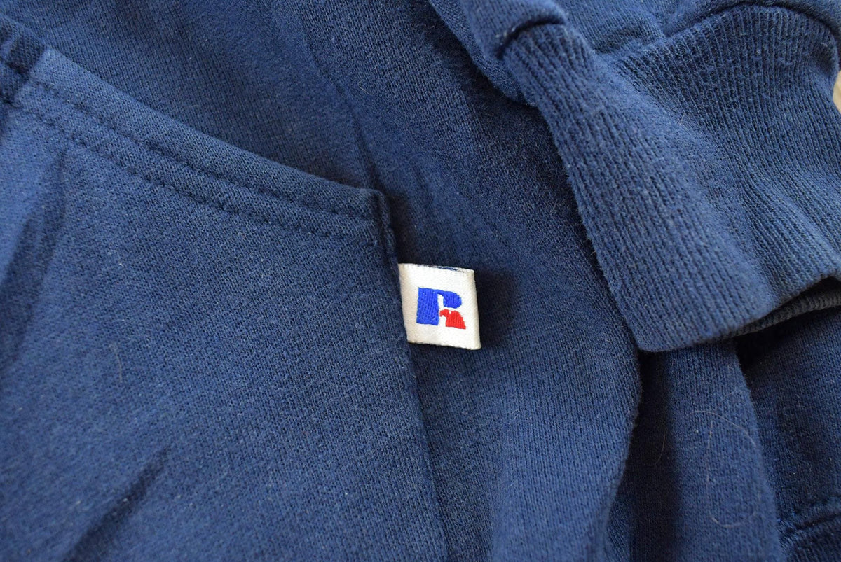 Vintage 1990s Russell Athletic Blank Blue Zip-Up Hoodie Sweatshirt Men's L