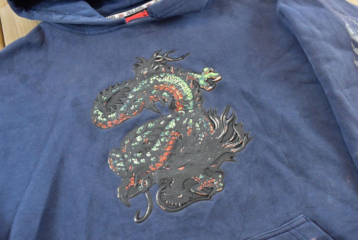 Vintage 1990s JNCO Jeans Dragon Tribal Hoodie Sweatshirt Mens S