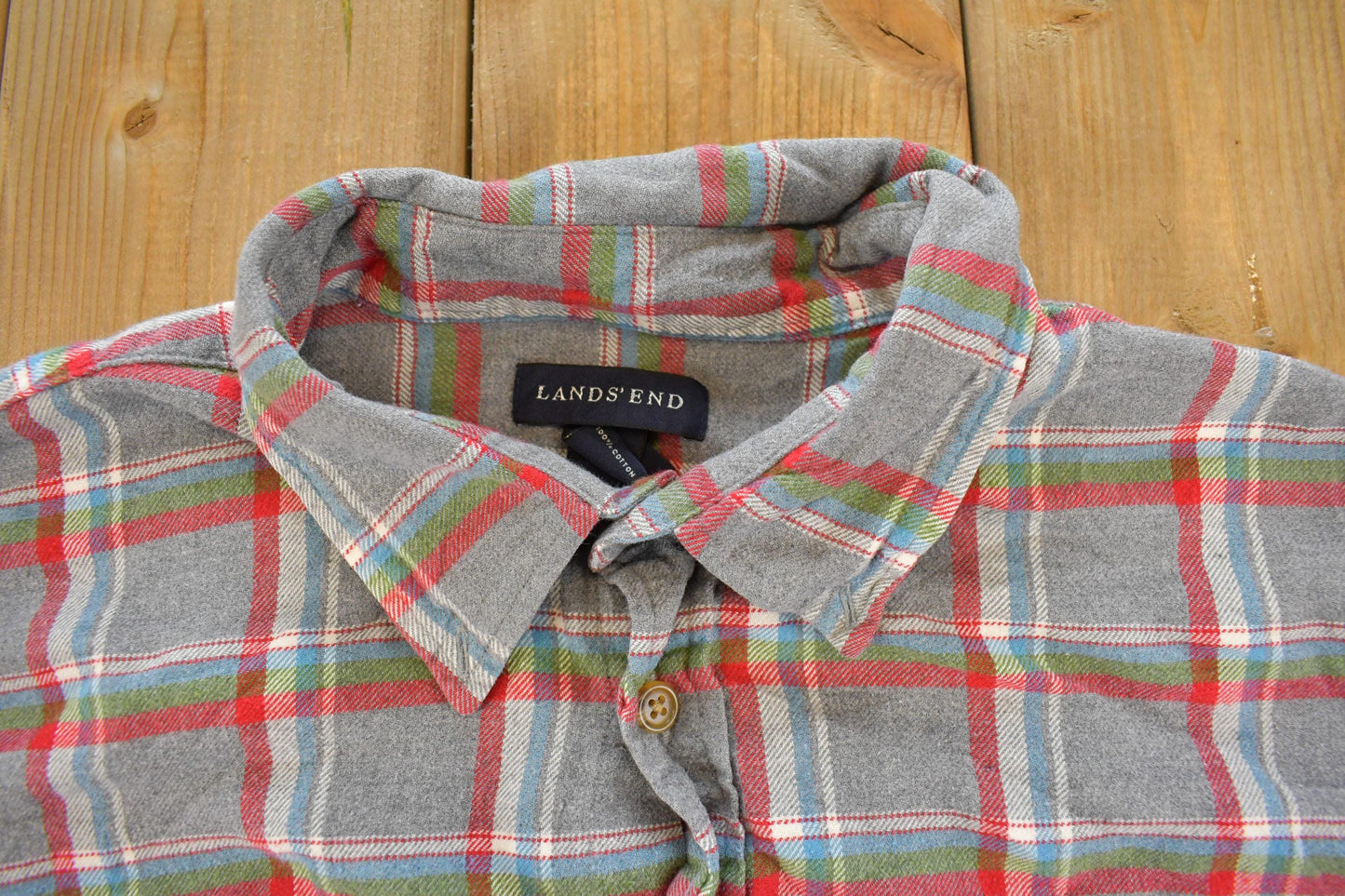 Vintage 1990s Land's End Plaid Flannel Button Up Shirt Men's XL