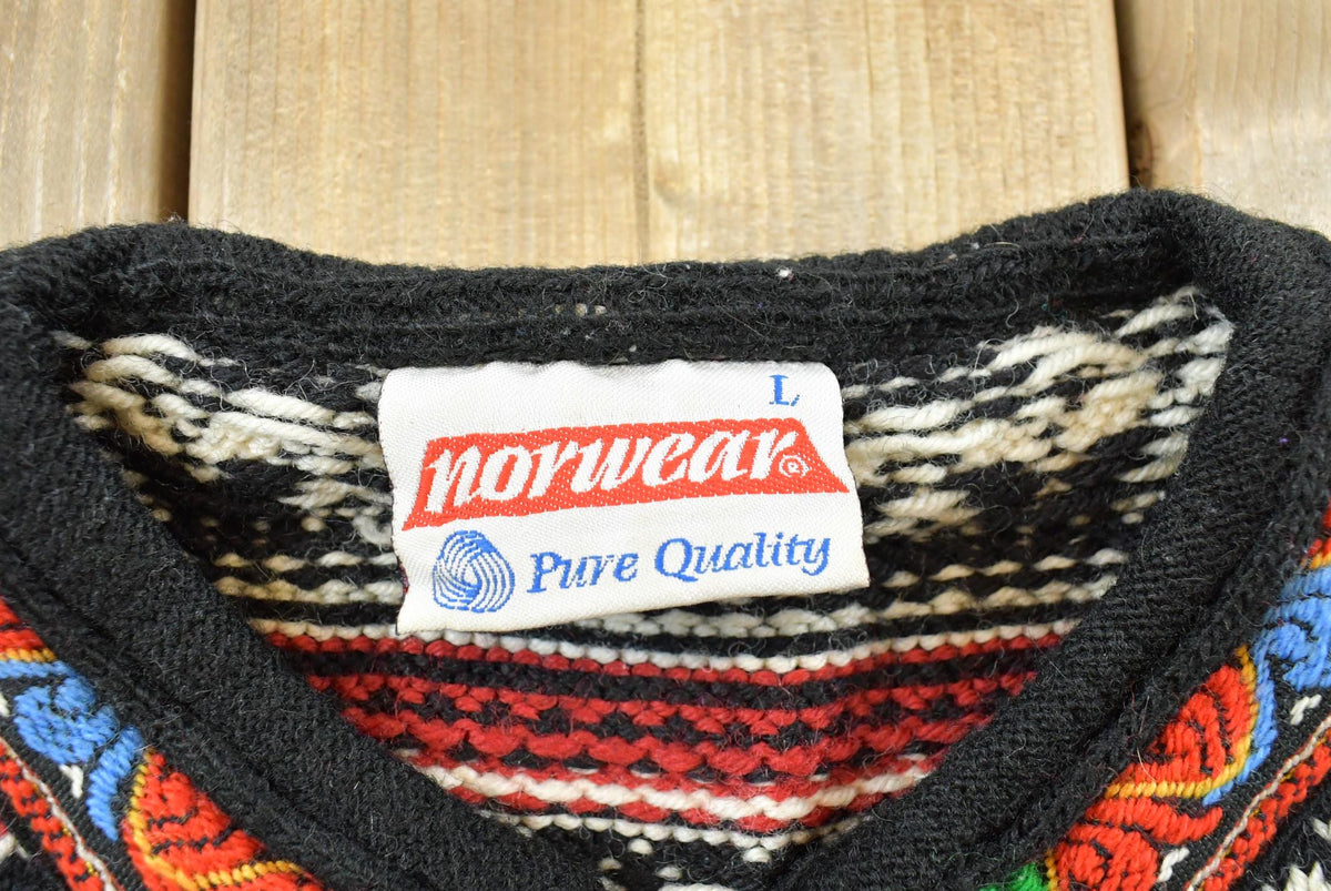 Vintage 1990s Norwear Wool Knit Abstract Pattern Sweater Men's L