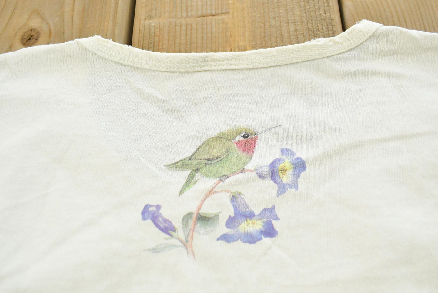 Vintage 1990s Flowers Floral Hummingbird T-Shirt Mens S