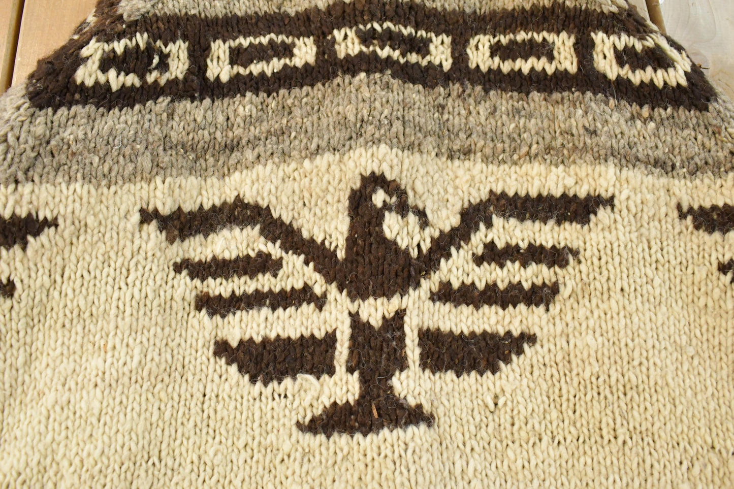 Vintage 1970s Wild & Wooly Hand-Knit Eagle Cardigan Cowichan Sweater Men's XL