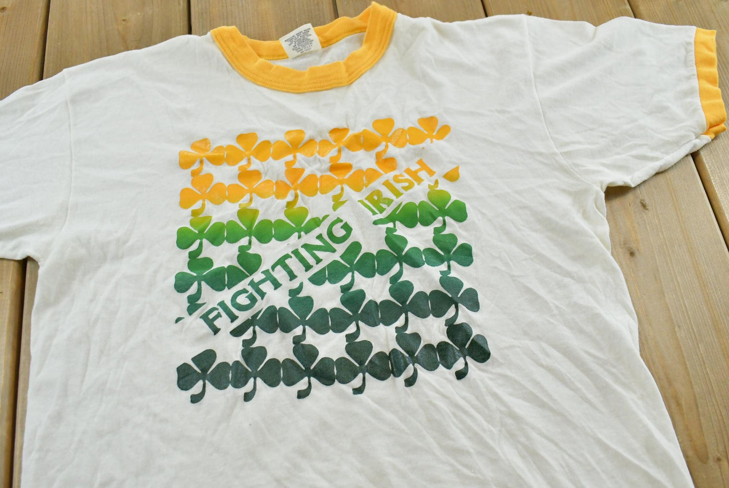 Vintage 1980s Notre Dame Fighting Irish Clover Collegiate Ringer T-Shirt Men's S