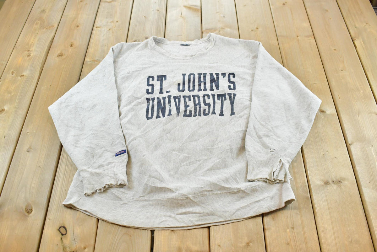 Vintage 1990s Thrashed St John's University Jansport Reverse Weave Style Crewneck Sweatshirt Men's L / NCAA Collegiate Streetwear