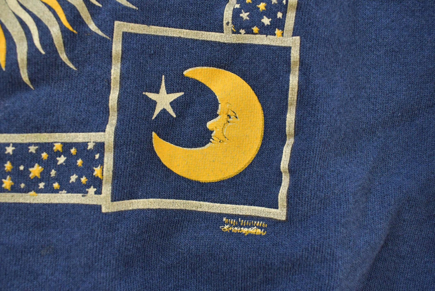 Vintage 1990s Sun Moon Art Graphic Crewneck Sweatshirt Men's M