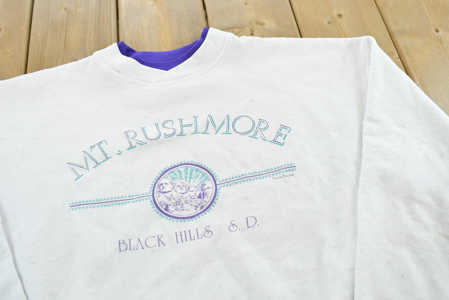 Vintage 1990s Prairie Mountain Mt Rushmore National Memorial Souvenir Print Crewneck Sweatshirt Men's L