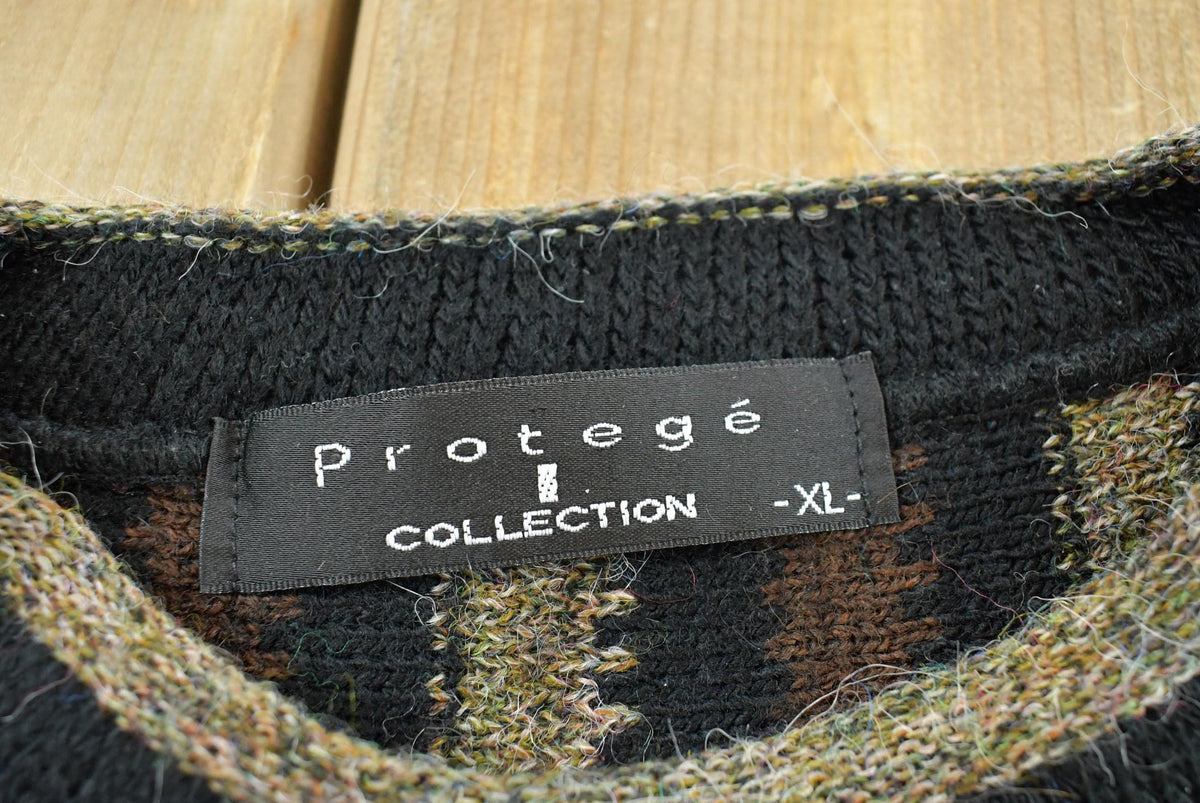 Vintage 1990s Protégé Striped Knit Crewneck Sweater Men's L