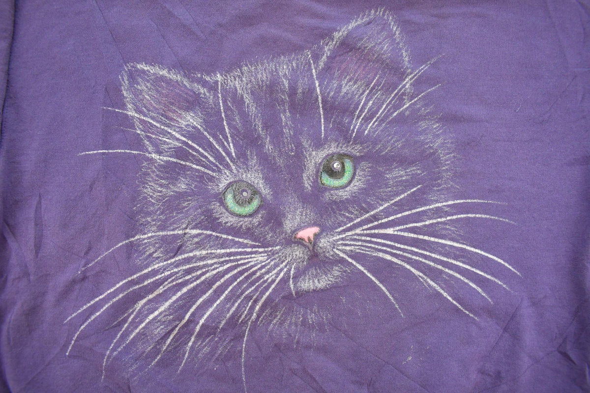 Vintage 1990s Morning Sun Cute Cat Embroidered Crewneck Sweatshirt Women's M