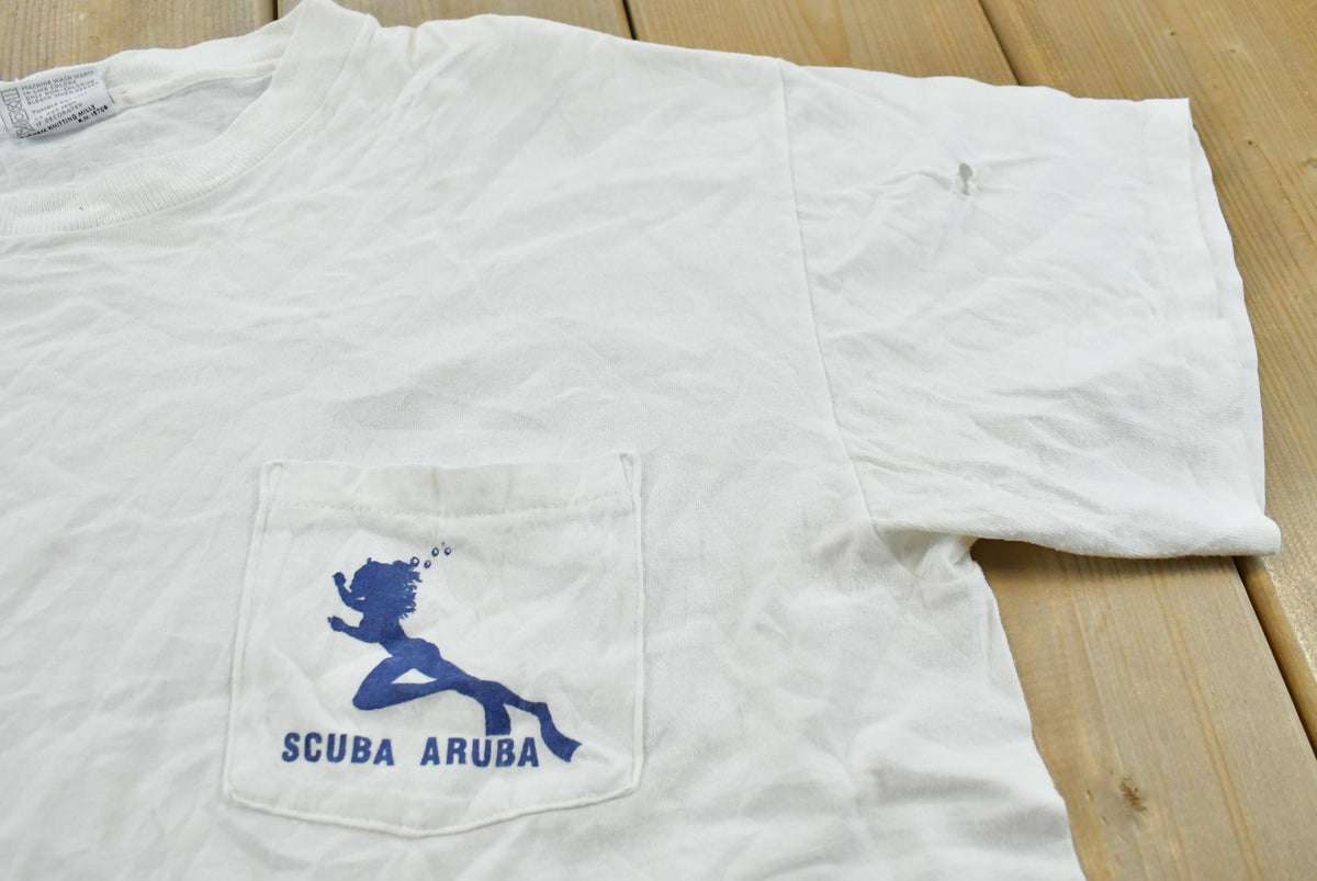 Vintage 1990s Scuba Aruba Dive Naked Parody Souvenir Pocket T-Shirt Men's L