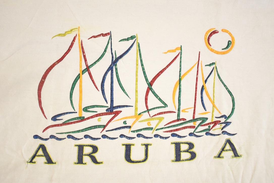 Vintage 1990's Aruba Souvenir Travel T-Shirt Mens L
