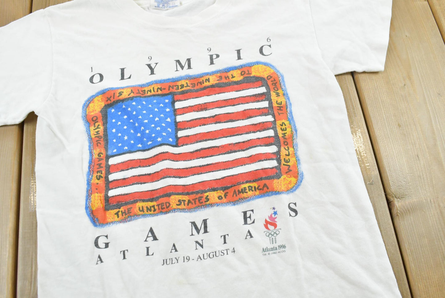 Vintage 1996 Atlanta Olympic Games American Flag Souvenir T-Shirt Men's XS