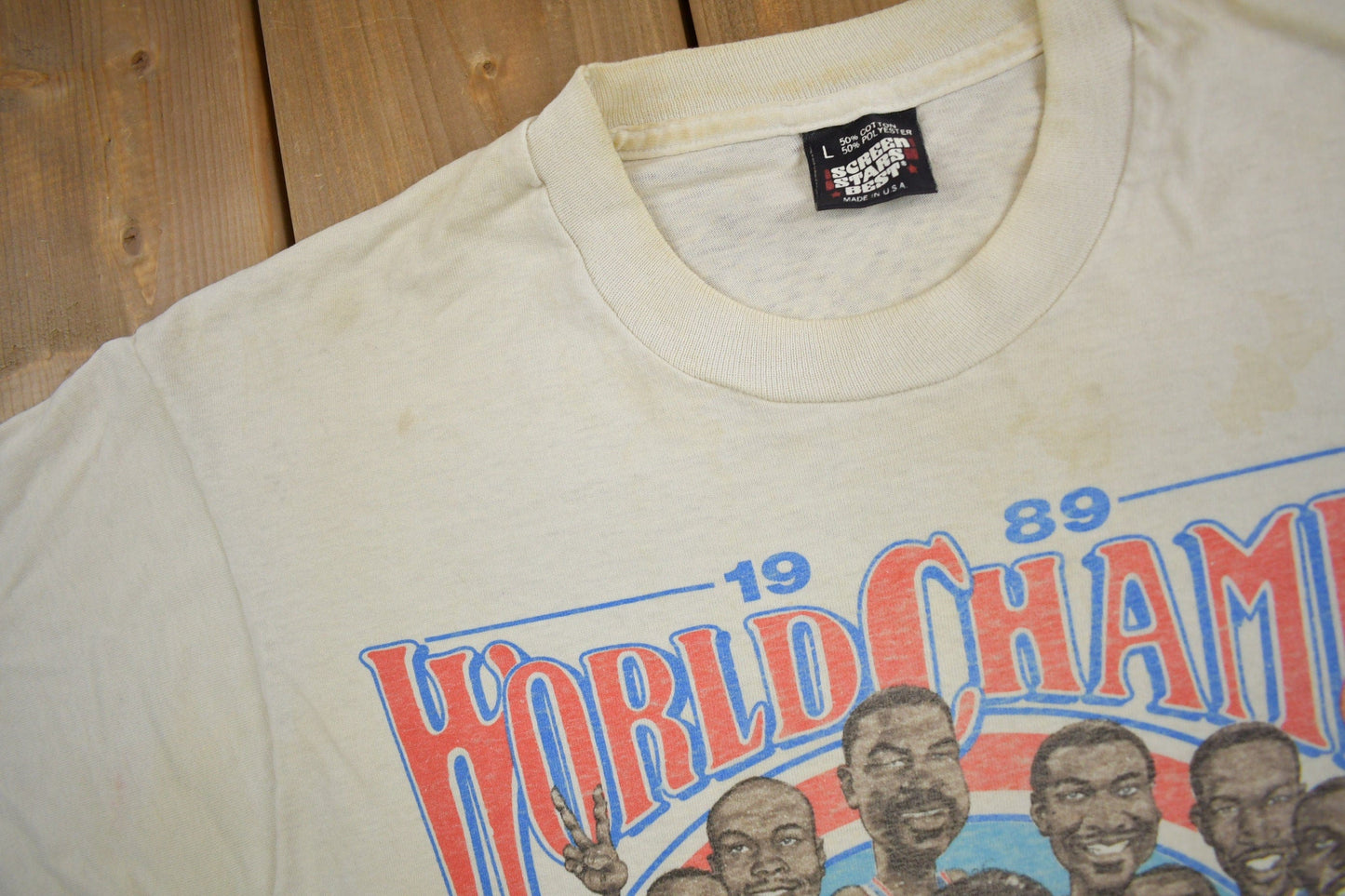 Vintage 1989 Detroit Pistons NBA World Champs Graphic T-Shirt Men's Large