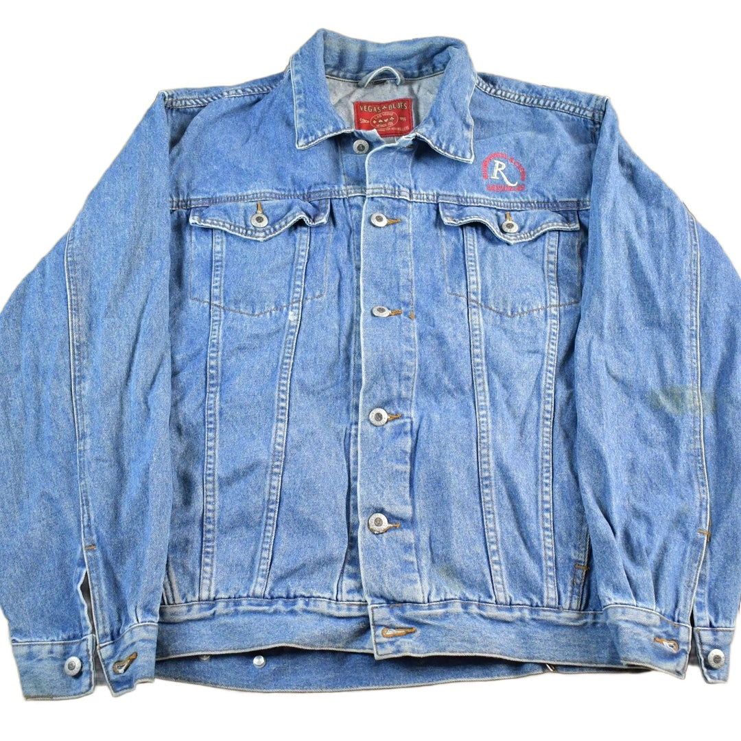Vintage 1990s Riviera Casino Denim Jean Trucker Jacket Men's Small