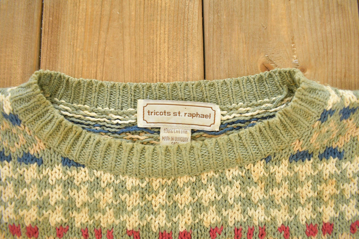 Vintage 1990s Tricots St. Raphael Geometric Knit Crewneck Sweater Men's L