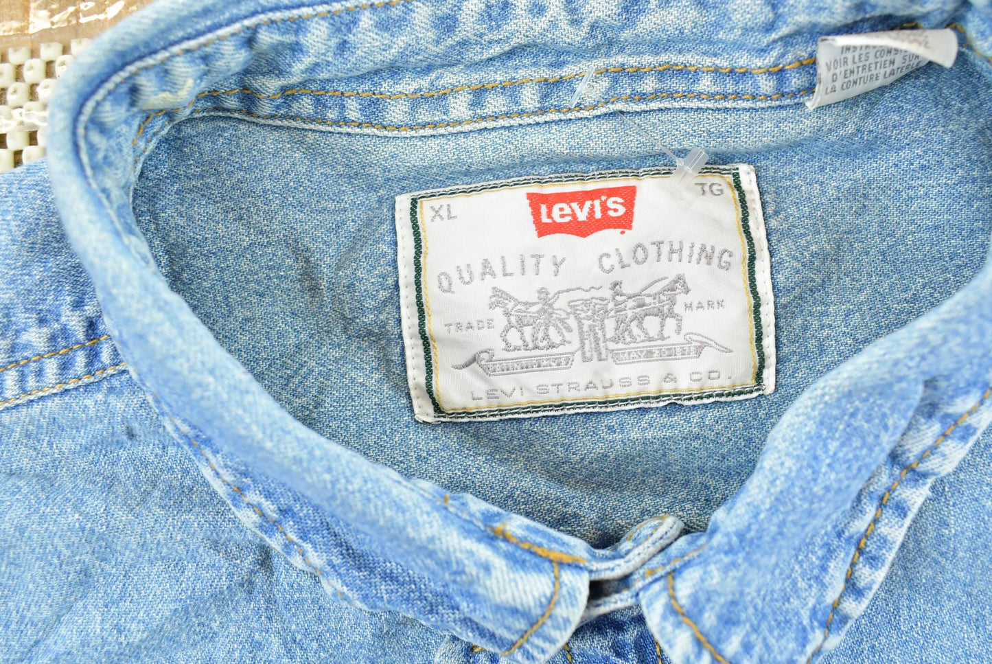 Vintage 1990s Levis Red Tab Denim Button Up Shirt Men's XL / Western Style / 90s Streetwear / Made in Hong Kong