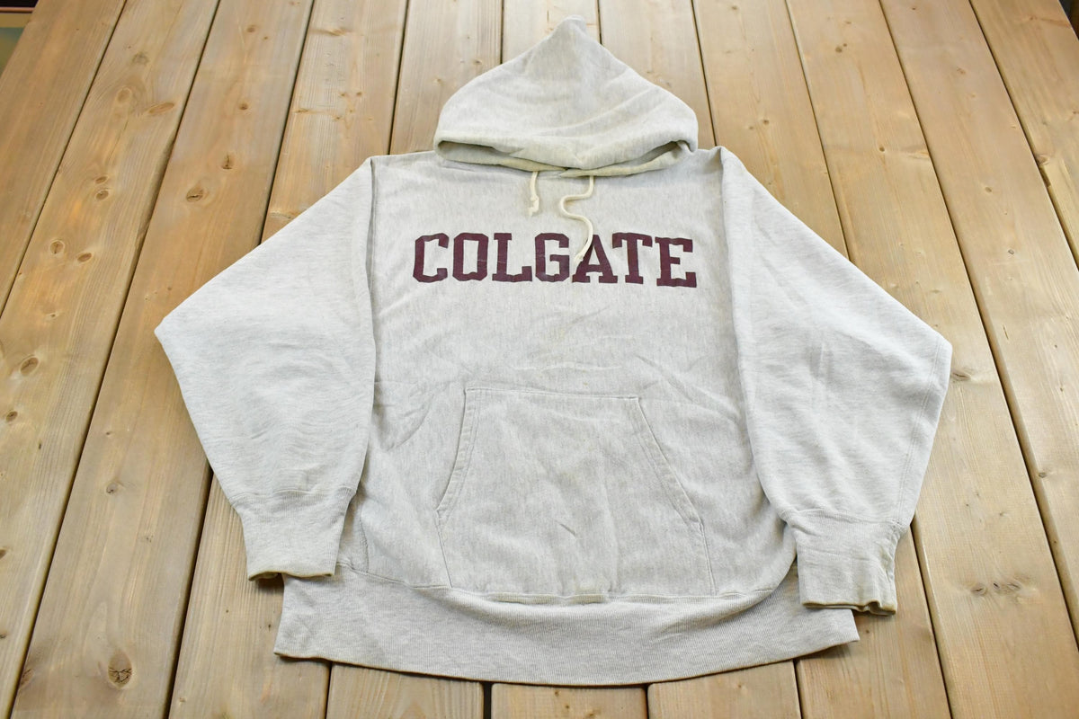 Vintage 1980s Colgate University Champion Reverse Weave Hoodie Men's Large / 80s College Sweatshirt / Made In USA