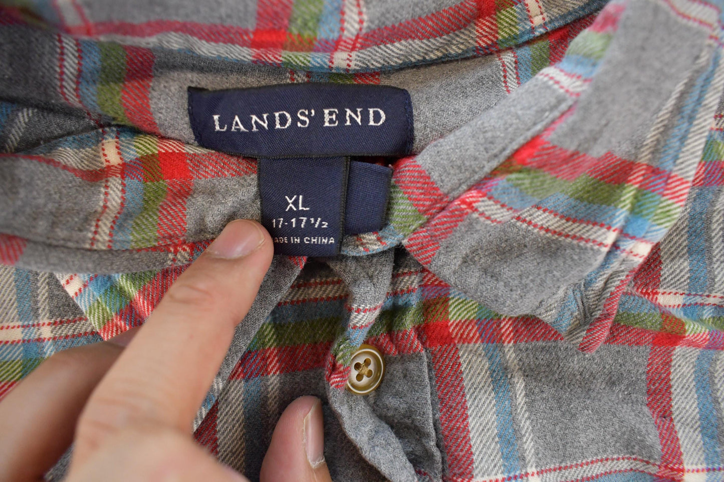 Vintage 1990s Land's End Plaid Flannel Button Up Shirt Men's XL