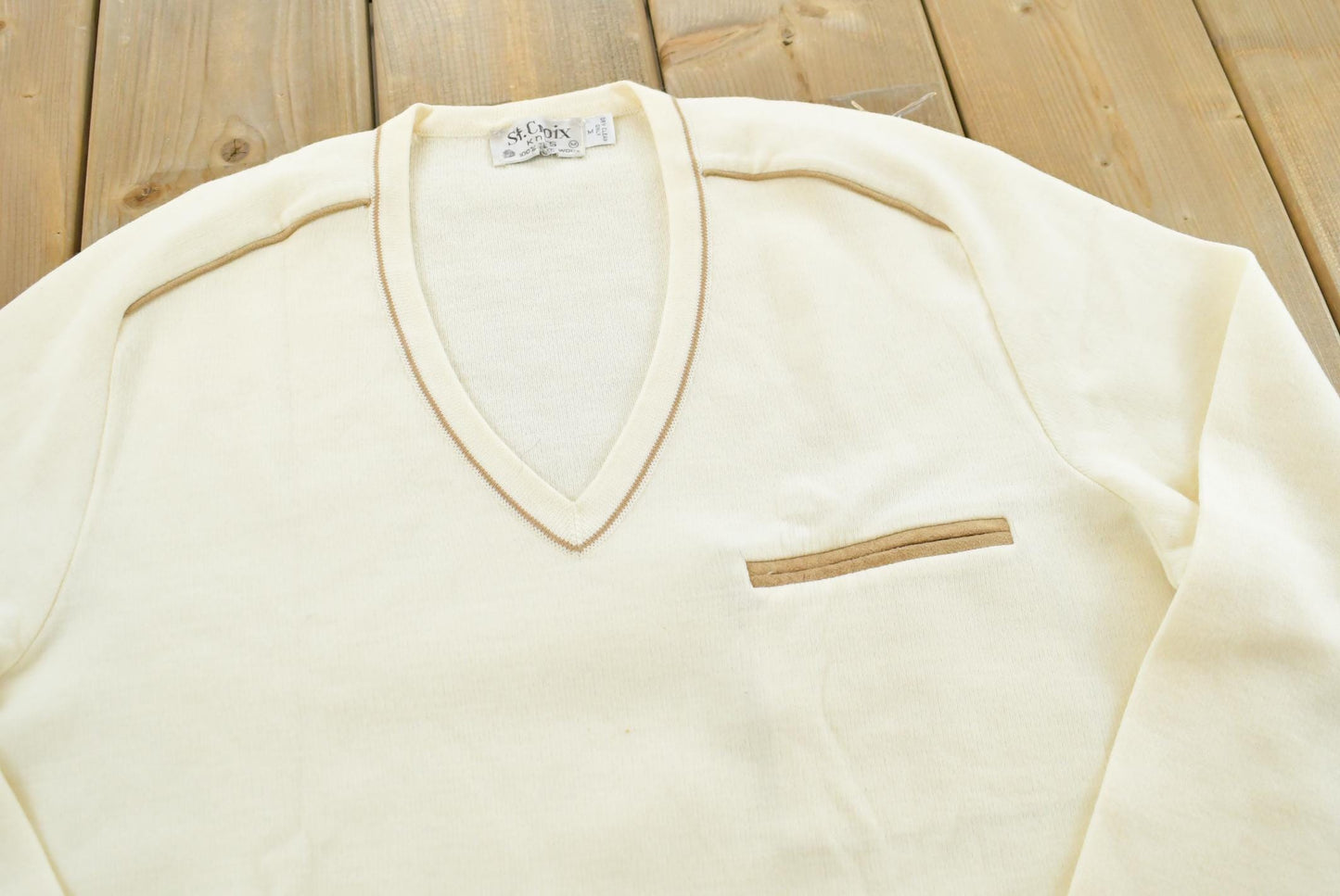 Vintage 1990s St. Croix Knitted Wool V-Neck Sweater Mens M