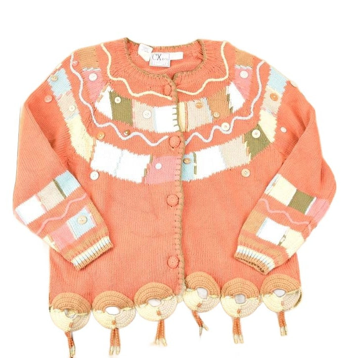 Vintage 1990s CX Clothing Exchange Chunky Abstract Abstract Knit Cardigan Sweater Women's L