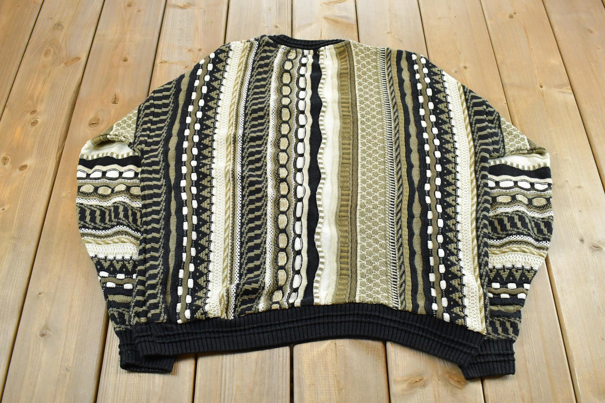 Vintage 1990s Protégé 3D Cable Knit Crewneck Sweater Men's XL Tall / Vintage 90s Crewneck / Abstract Patterns / Made in USA