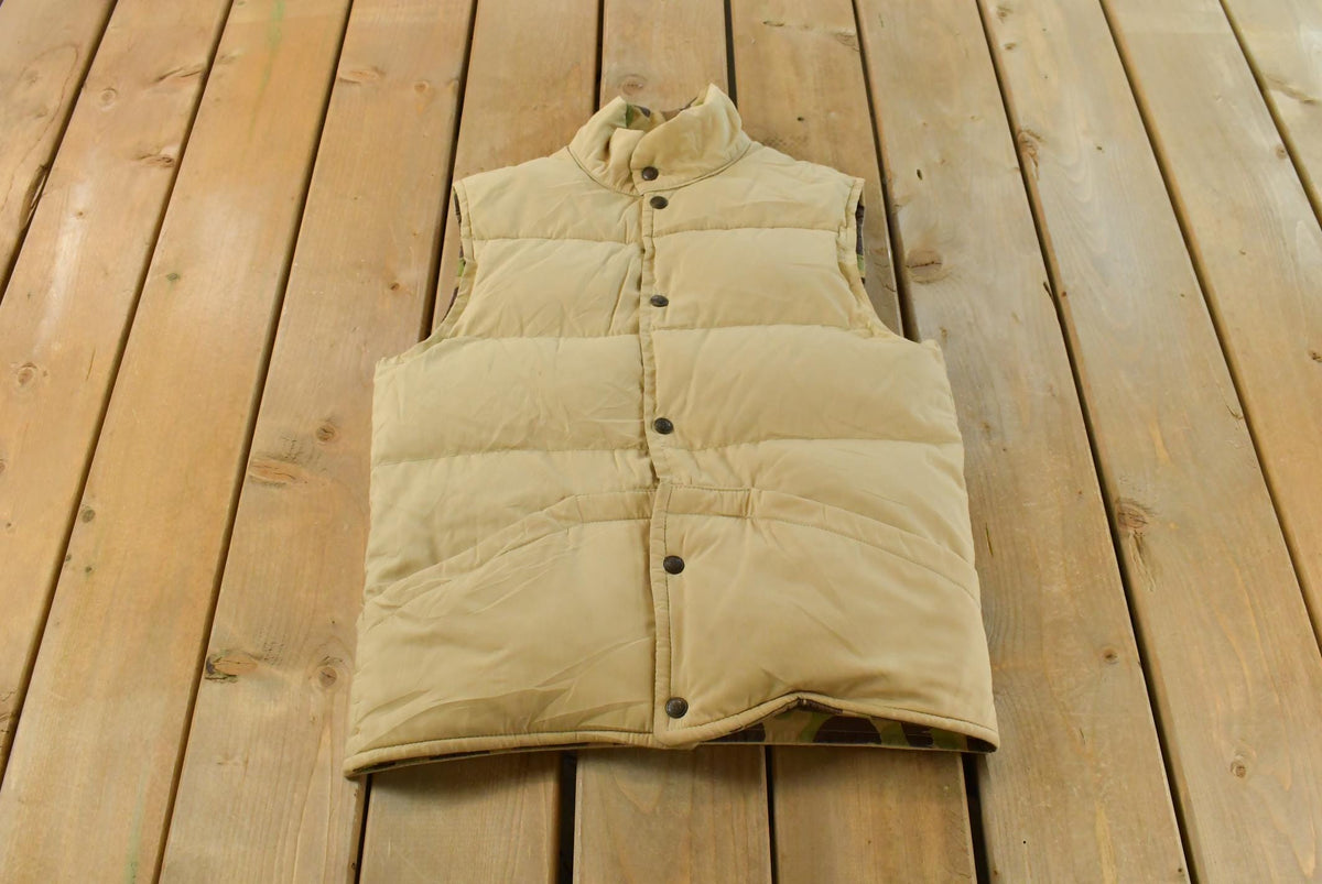 Vintage 1990s Duck Camo Reversible Vest Goose Down Puffer Jacket Men's S