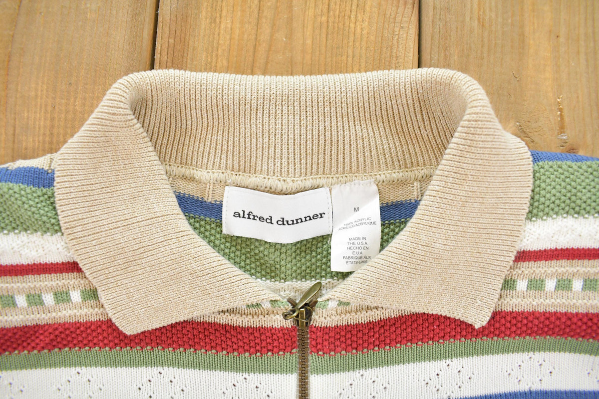 Vintage 1990s Alfred Dunner Striped Knit Quarter Zip Sweater Women's M