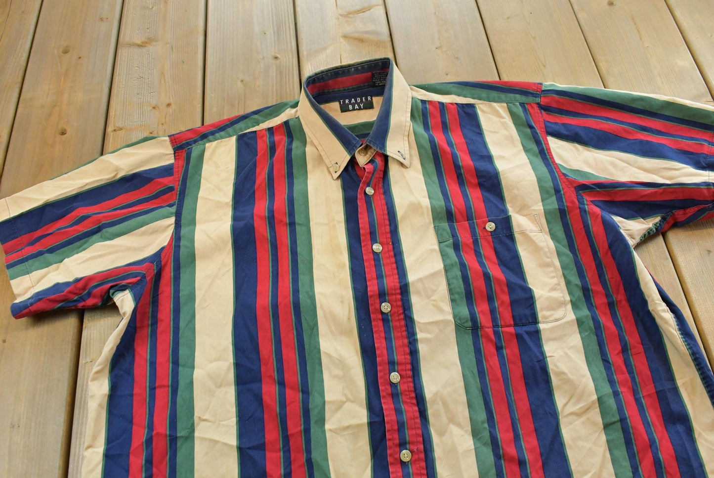 Vintage 1990s Trader Bay Striped Button Up Short Sleeve Shirt Mens XL